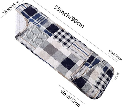 Brilliant Sunshine Multi Blue Plaids and Stripes Patchwork Sofa Armrest 5 - Image 2