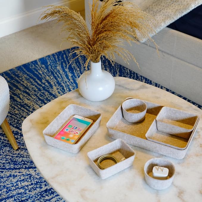 Welaxy 7pc Scandinavian Felt Desk Drawer Organizer Oatmeal Catchall Tray - Image 4