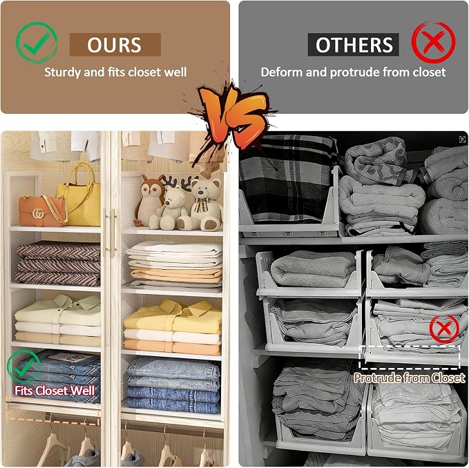 2-Tier Stackable Closet Organizers and Storage Basket, Wire Clothes Shelf - Image 6