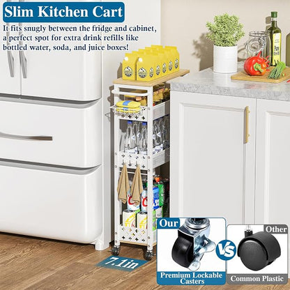 Rolling Slim Storage Cart, 4-Tier Narrow Bathroom Laundry Room Organization Cart - Image 5