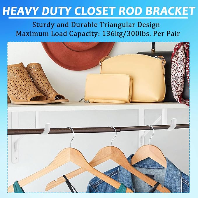 8 Pack Heavy Duty Closet Shelf Rod Brackets 11x11in, Wall Mount Closet Pole - Image 6