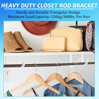 8 Pack Heavy Duty Closet Shelf Rod Brackets 11x11in, Wall Mount Closet Pole - Image 6