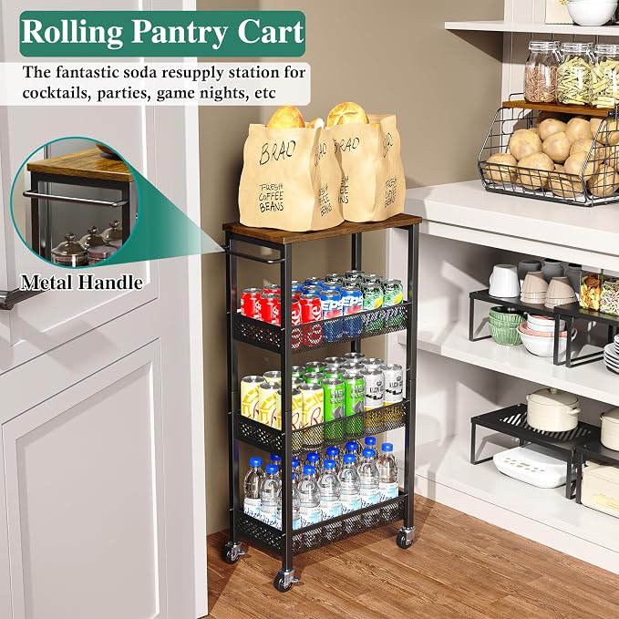 Utility Slim Storage Cart, 4-Tier Narrow Bathroom Organizer and Storage Cart - Image 7