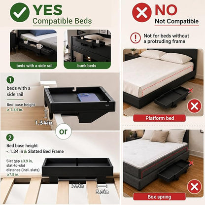 MinBoo Expandable Bamboo Bedside Shelf – Sliding Clip-On Nightstand - Image 3