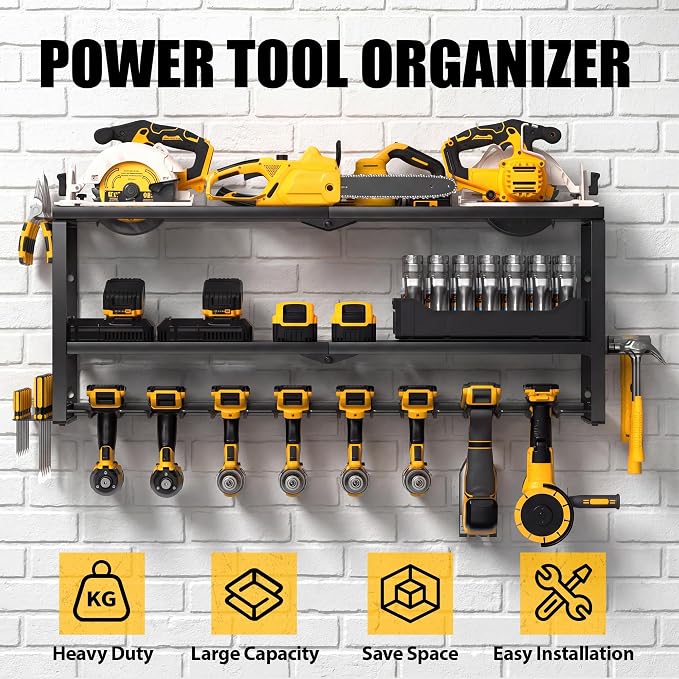 Heavy Duty Power Tool Organizer Wall Mount, Metal Tool Storage Rack Loads 320lbs - Image 4
