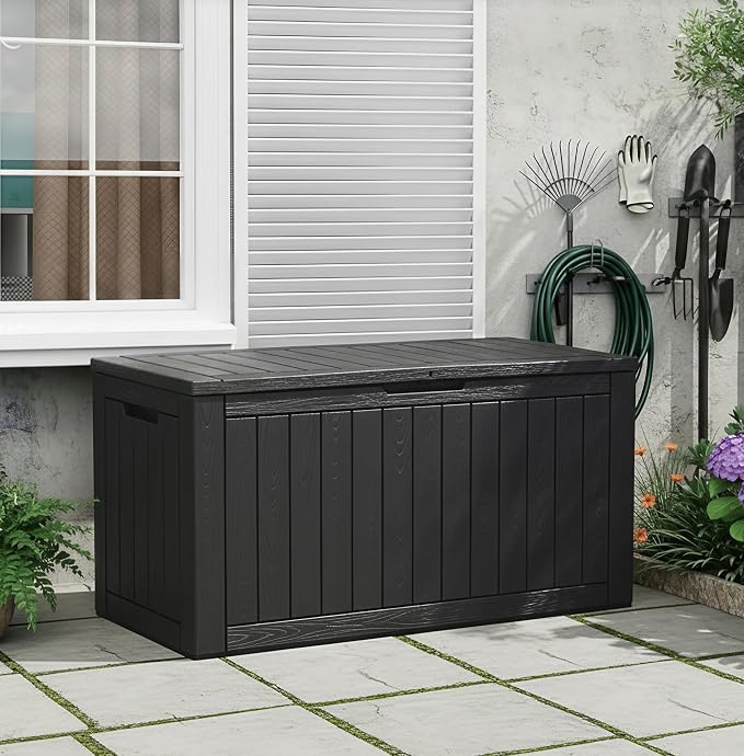 KAMABOKO 110 Gallon Waterproof Large Resin Deck Box, Lockable Large Outdoor by KAMABOKO