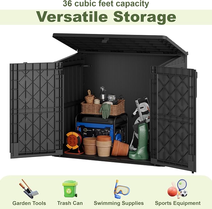 36 Cu Ft Horizontal Resin Storage Shed, Weatherproof Outdoor Storage Cabinet - Image 6
