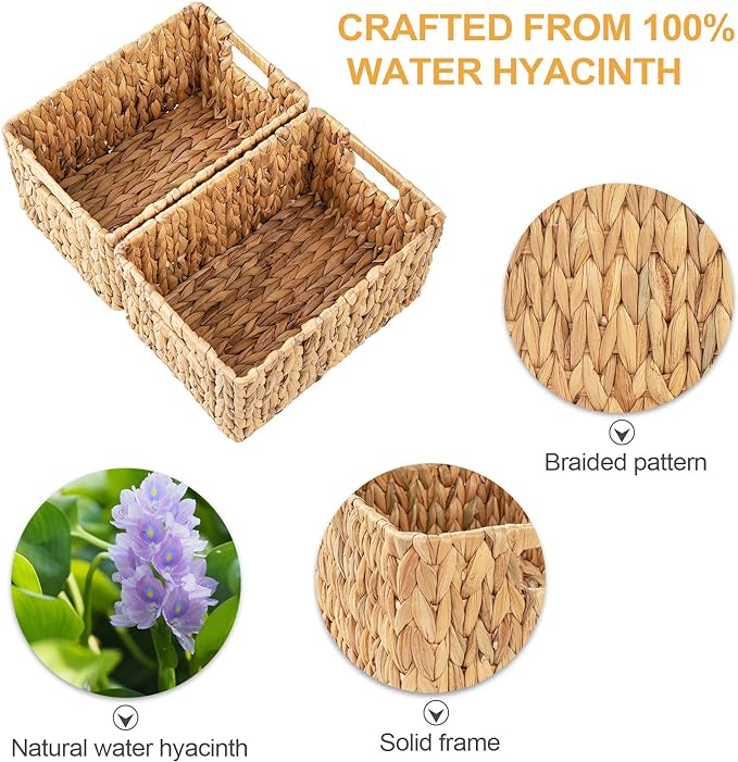 ELONG HOME Water Hyacinth Rectangular Wicker Baskets, Woven Storage Baskets - Image 4