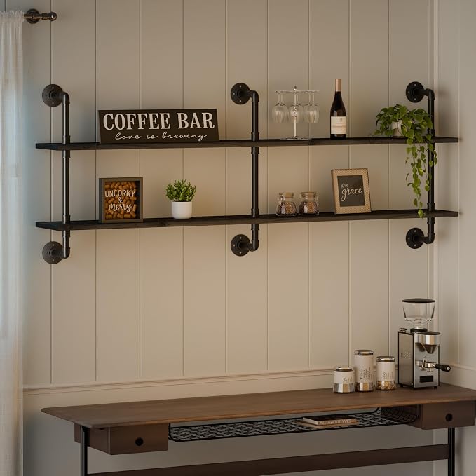 HDDFER Floating Shelves Wall Bookshelf Industrial Pipe Shelving Shelves Real - Image 3