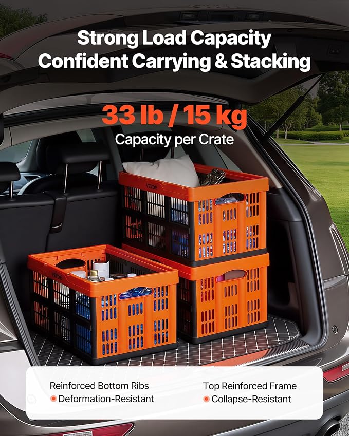 VEVOR Plastic Collapsible Storage Bins, 45L 6 Packs, Stackable Folding Storage - Image 3
