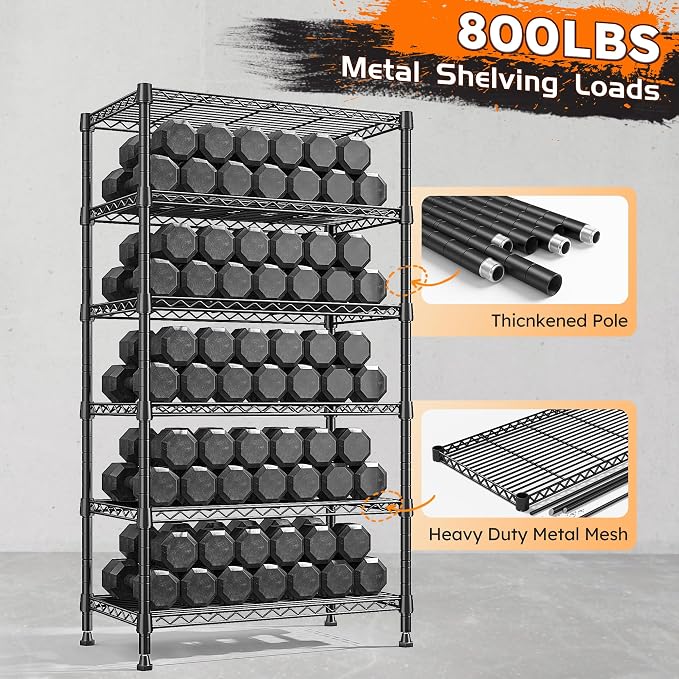 REIBII 6-Tier Metal Shelving Unit Storage Shelves, Sturdy Wire Shelving - Image 7