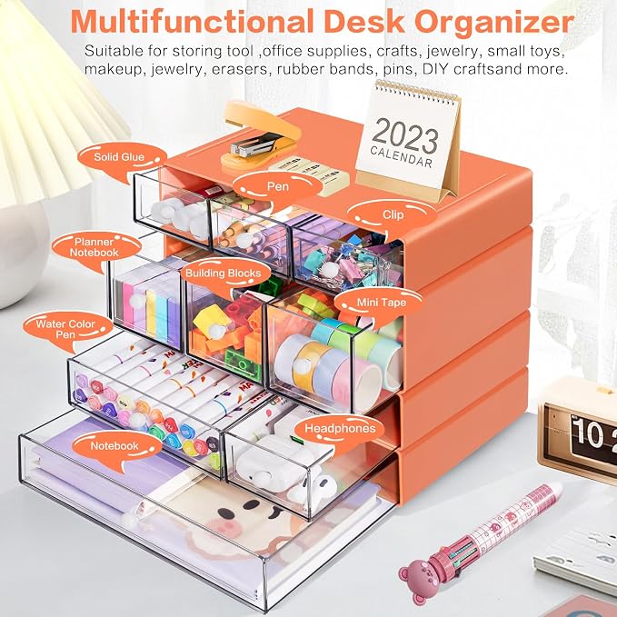 Desk Storage Organizer with 9 Drawers, 4 Tiers Stackable Desktop Craft Storage - Image 4