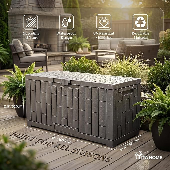 YITAHOME 60 Gallon Resin Deck Box, Weather Resistant Outdoor Rattan Storage Box - Image 4