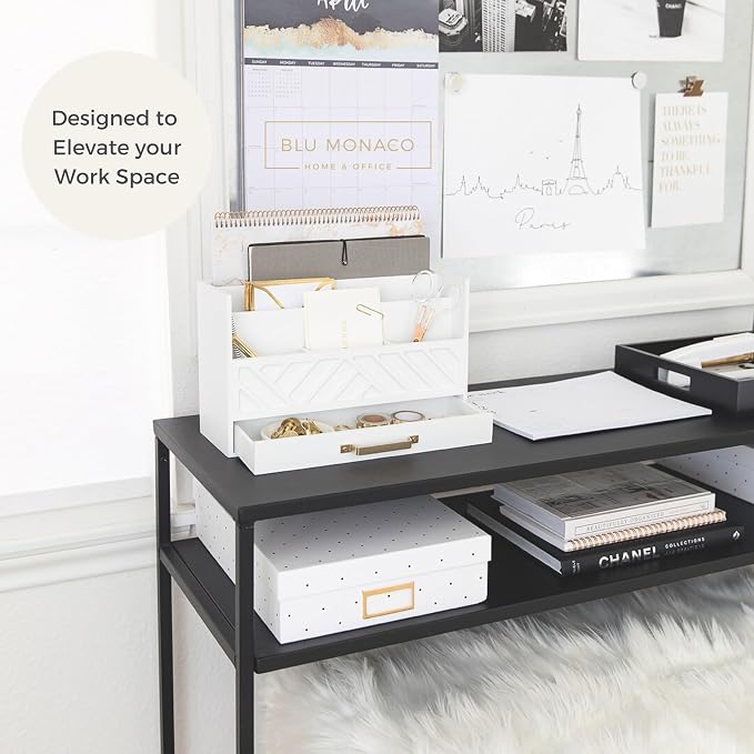 BLU MONACO | White Wooden Desk Organizer & Mail Organizer - Image 3