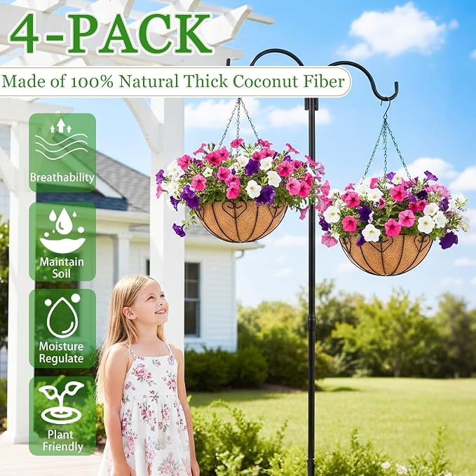 Hanging Planters for Outdoor Plants 4 Pack 14 inch Metal Hanging Flower Basket - Image 3