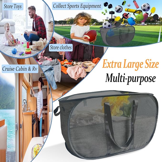 Upgraded 100L Collapsible Laundry Basket, Extra Large Mesh Pop Up Laundry Hamper - Image 4