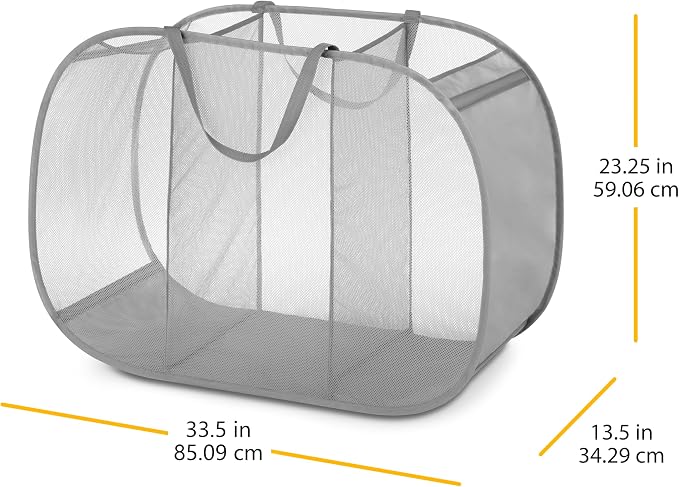 Whitmor Mesh Popup Laundry Hamper 3 Compartment Sortable Horizontal Collapsible - Image 4