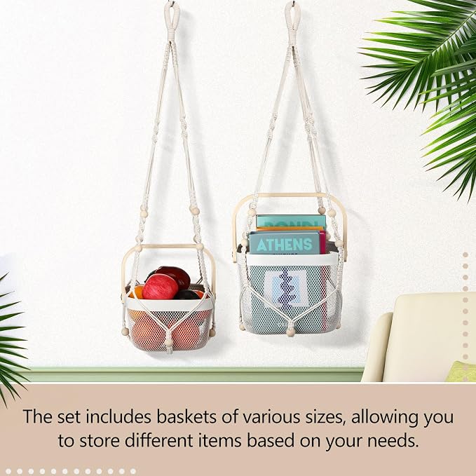 2 Sets Hanging Fruit Baskets for Kitchen 2 Size Metal Wire Mesh Basket - Image 6
