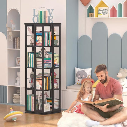 Aheaplus Rotating Bookshelf, Corner Bookshelf, 360 Display Wood Spinning - Image 5