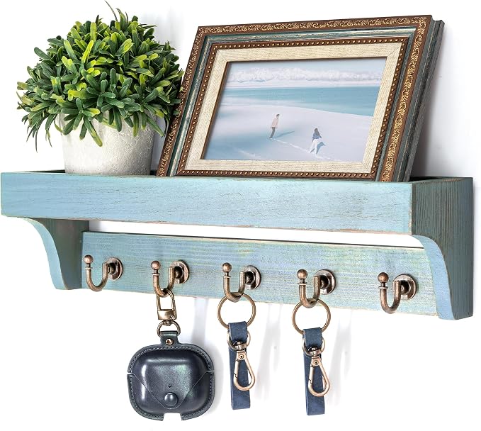 Rebee Vision Farmhouse Pine Wood Key Holder Wall Mount by REBEEVISION