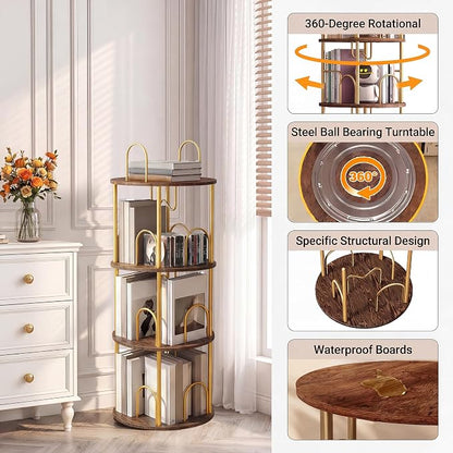 3 Tier Rotating Bookshelf, 360° Spinning Bookshelf Tower, Narrow Corner Book - Image 4