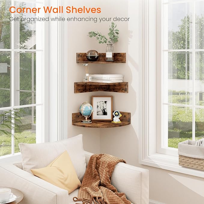 Corner Shelf Wall Mount, 3 Tier Wood Wall Display Shelf, Storage - Image 4