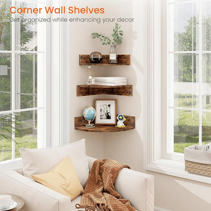 Corner Shelf Wall Mount, 3 Tier Wood Wall Display Shelf, Storage - Image 4