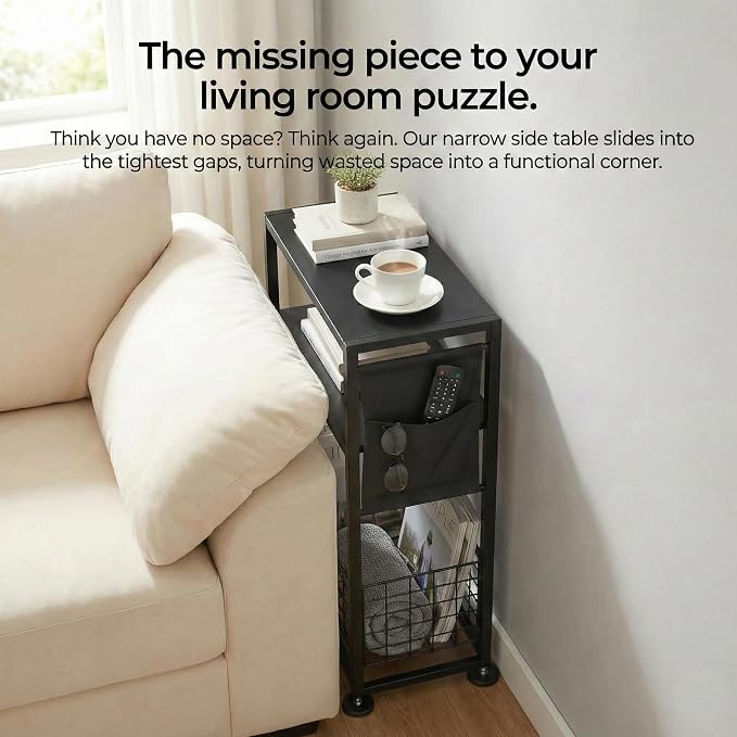 Skinny Side Table with Storage, 3 Tier Slim Side Tables - Image 12
