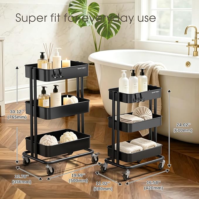 3 Tier Rolling Cart Metal Utility Cart - Image 2
