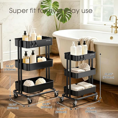 3 Tier Rolling Cart Metal Utility Cart - Image 2