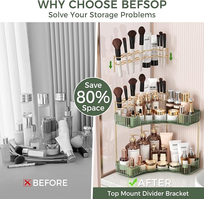 BEFSOP Corner Bathroom Counter Organizer, Upgraded 2-Tier Makeup Organizer - Image 3