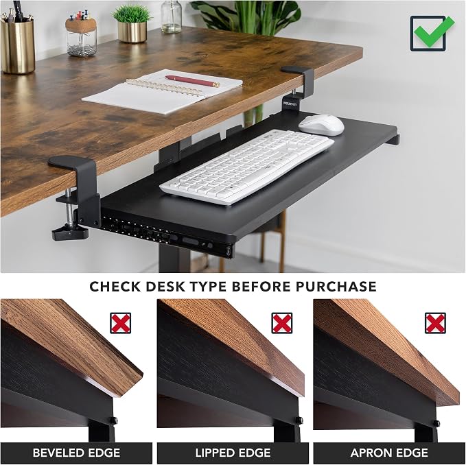 Mount-It! 30” Extra-Wide Clamp-On Under Desk Keyboard Tray, Large Slide-Out - Image 5