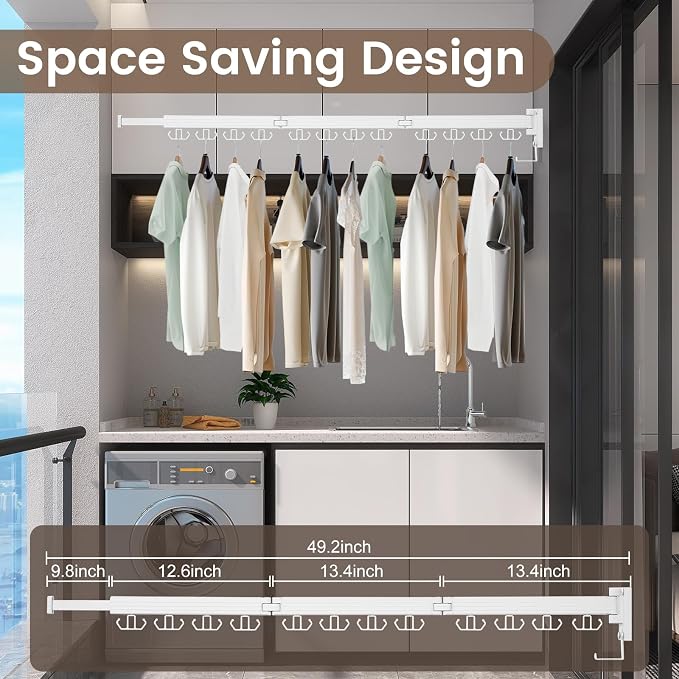 Clothes Drying Rack Wall Mounted, Retractable Drying Racks - Image 2