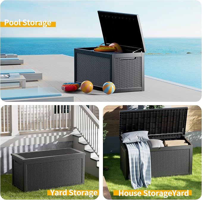320 Gallon Deck Box, Resin Outdoor Indoor Waterproof Storage Box, Lockable - Image 7