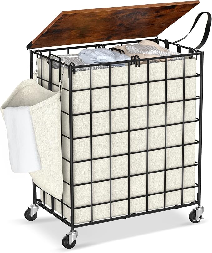 Laundry Basket with Wheels, Heavy Duty Laundry Sorter 2 Sections, 120L Large by Unknown