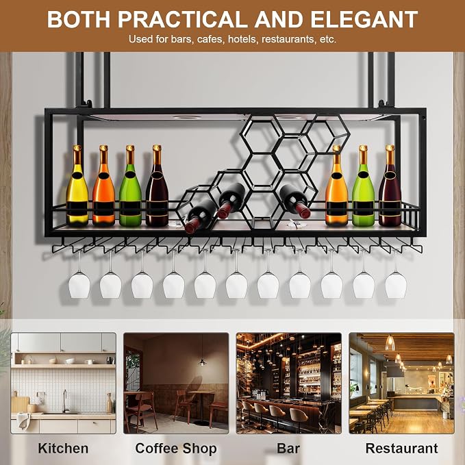Metal Hanging Wine Rack Hanging Organizer Ceiling Bar Wine Glass Rack - Image 7