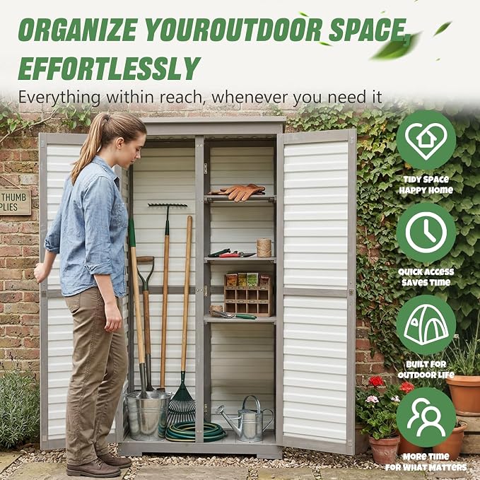 Outdoor Storage Cabinet – Store More in Less Space, Tall Vertical Garden Tool - Image 5