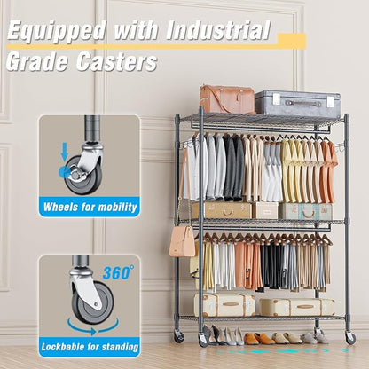 Homdox Heavy Duty Rolling Clothing Rack, Adjustable Garment Rack - Image 4