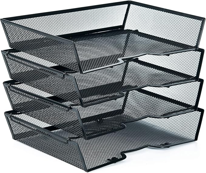 SETTFRFE 4 Tier Metal Mesh Desk Organizer-Stackable Letter Trays - Image 9