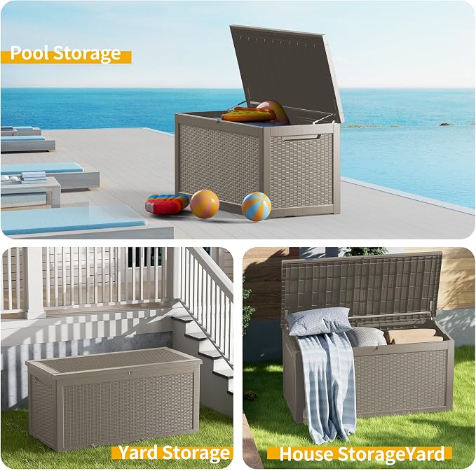 320 Gallon Outdoor Storage Box Waterproof Lockable Resin Deck Box Large - Image 9