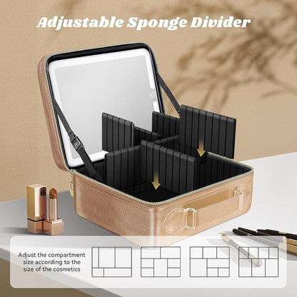 JUSRON Travel Makeup Bag With LED Mirror, Cosmetic Train Case with Light up - Image 2