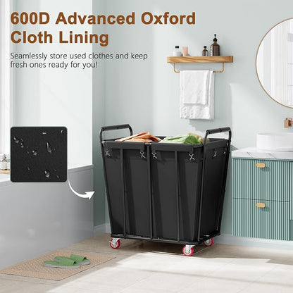 Hoctieon 2 Section Laundry Sorter Cart, 400L Rolling Hamper - Image 8