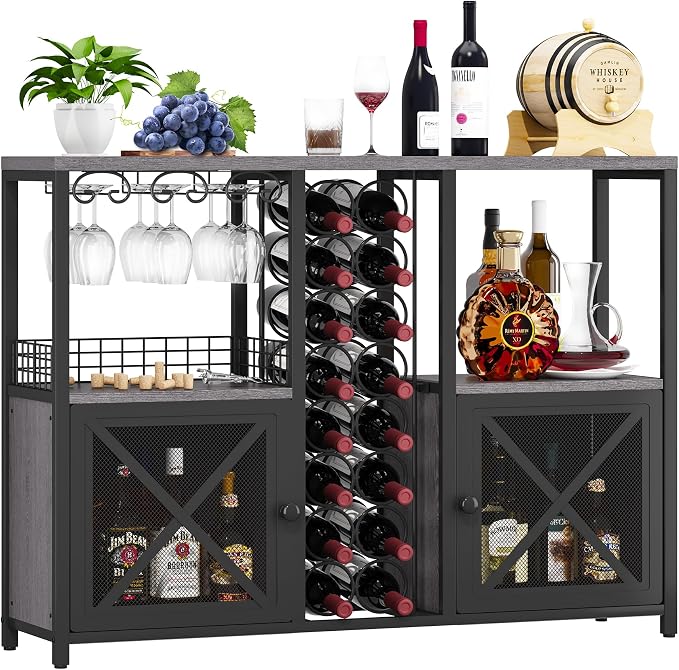 Homeiju Mini Bars for Home, Wooden Coffee Bar Cabinet, Modern Liquor Cabinet - Image 8