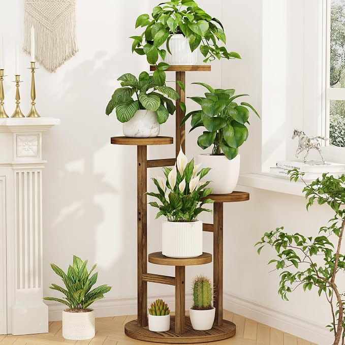 LASZOLA 4 Tiered Wood Plant Stand Indoor Corner, Flower Holder Rack Tall by LASZOLA