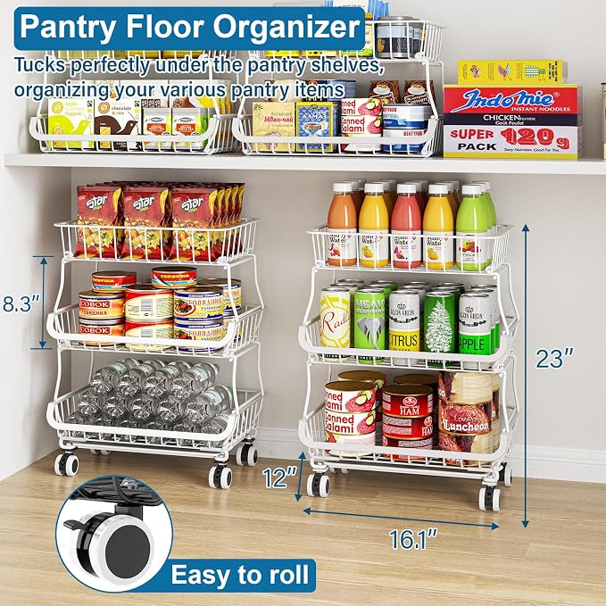 OKZEST 3-Tier Rolling Pantry Floor Organizers and Storage Cart - Image 2