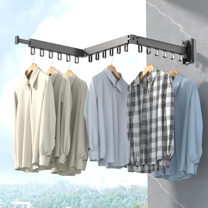 Space Saver Clothes Drying Rack, Wall Mounted, Retractable, Collapsible - Image 3