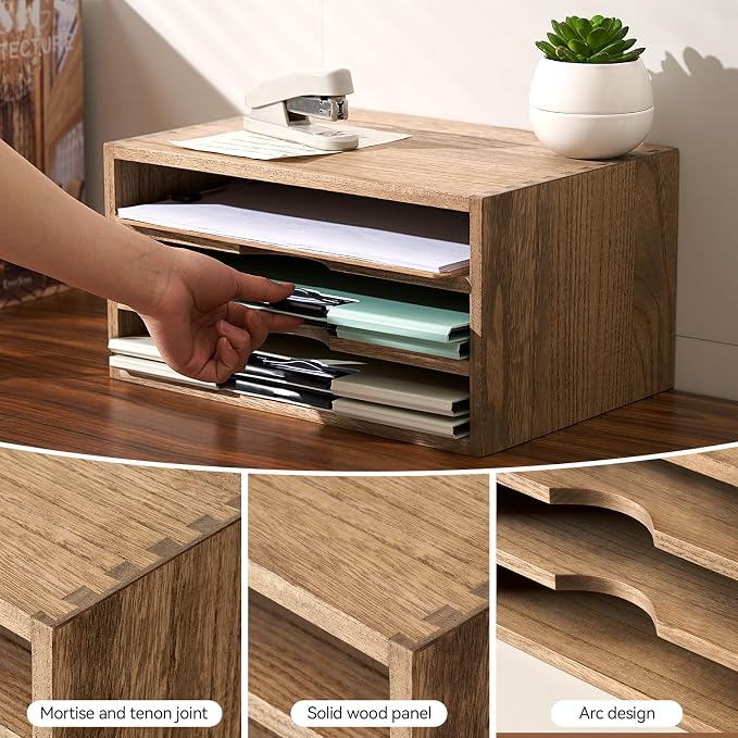 KIRIGEN Wooden Desktop Organizer Paper Storage Letter Tray File Sorter - Image 6