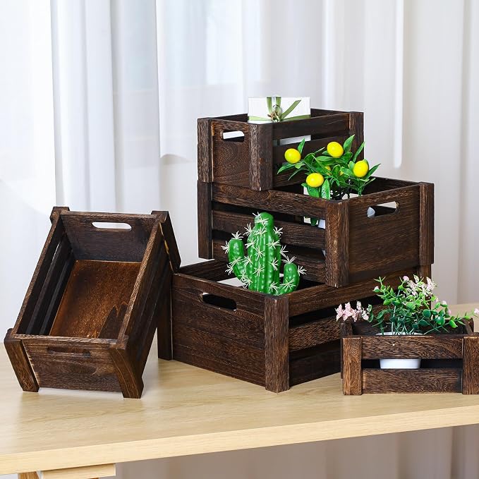 Barydat Set of 5 Wood Crates for Display Decorative Nesting Wooden Crate Storage - Image 8