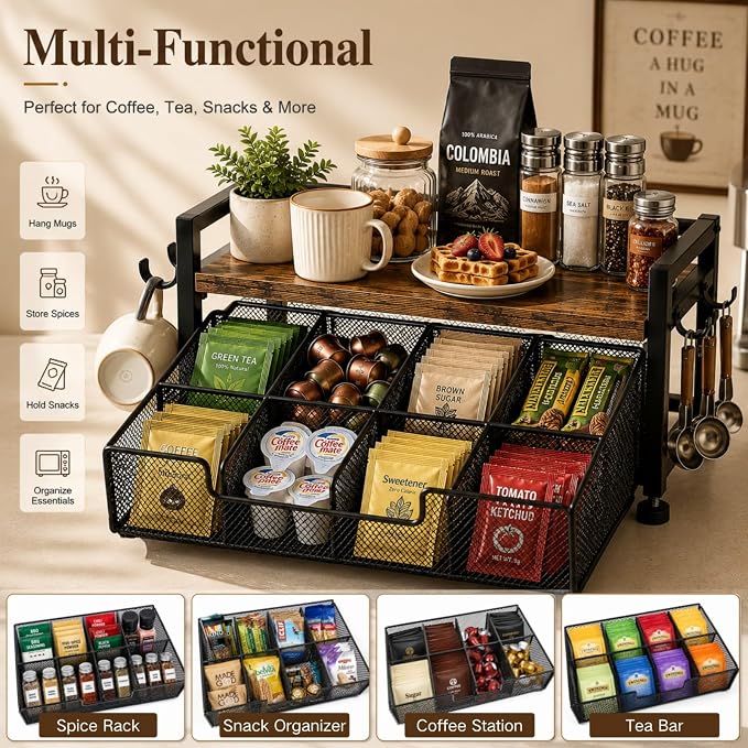 Tea Bag Organizer, Tea Bag Organizer Drawer, Wood Tea Organizers and Storage - Image 3