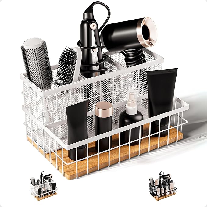 Hair Tool Organizer Countertop, Breathable Metal & Bamboo, Heat-Resistant | No by HBDesignCo
